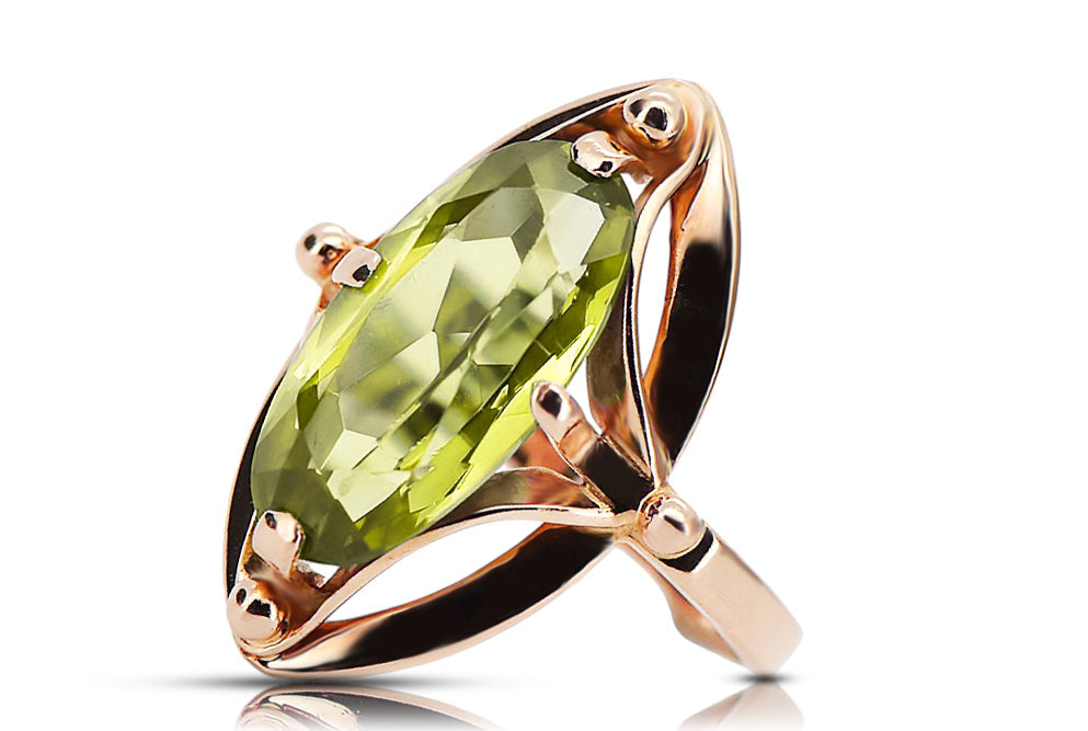 Vintage Yellow Peridot Craft Ring in 14K Rose Gold (vrc047r-yp) — full view of the piece