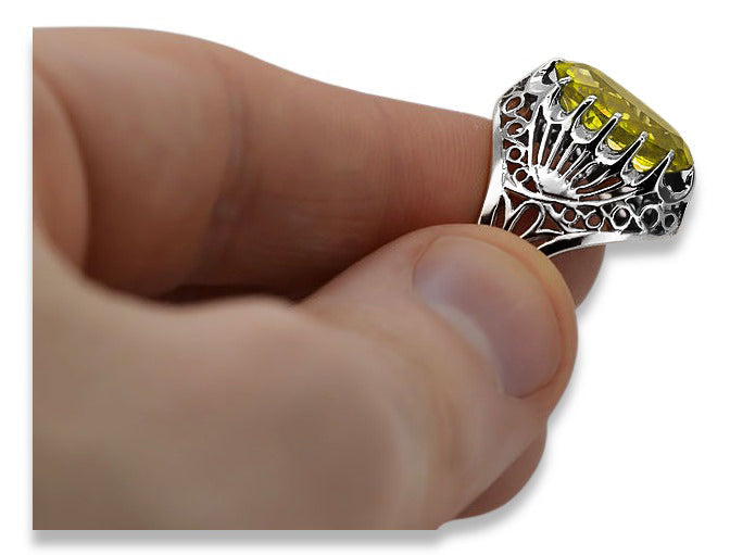Vintage Yellow Peridot Ring in Sterling Silver (vrc020s-yp) — close-up of the hallmark on the inner band