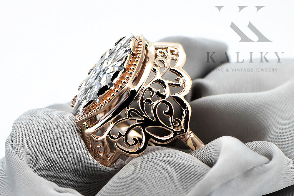 Vintage Zircon Ring in 14K Rose Gold (vrc017r-zi) — close-up of the hallmark on the inner band