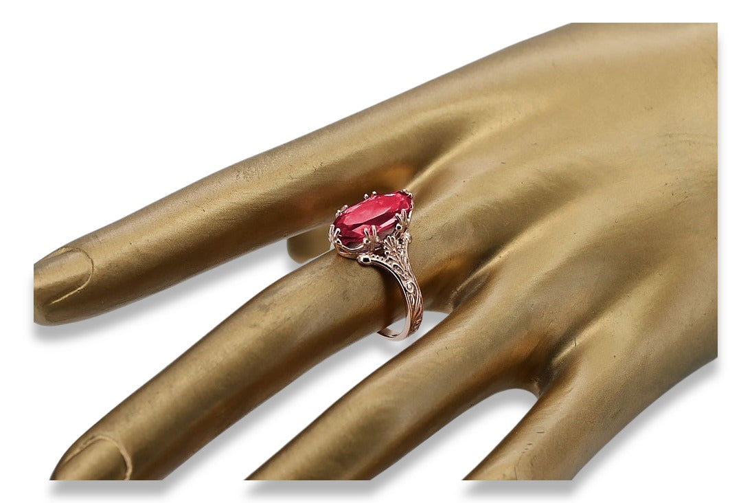 Vintage Ruby Ring in 14K Rose Gold (vrc084r-rb) — side view showing the setting