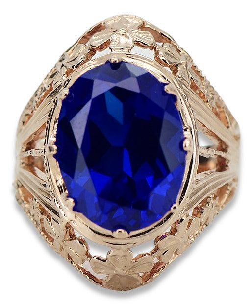 Vintage Sapphire Ring in 14K Rose Gold (vrc031r-sp) — close-up of the hallmark on the inner band