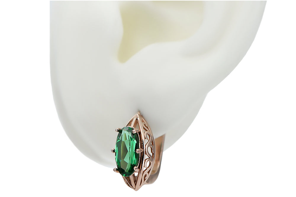 Vintage Emerald Oval Earrings in 14K Rose Gold (vec141r-em) — close-up of the hallmark on the inner band