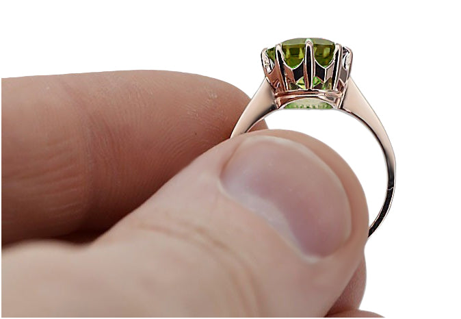 Vintage Yellow Peridot Craft Ring in 14K Rose Gold (vrc157r-yp) — side view showing the setting