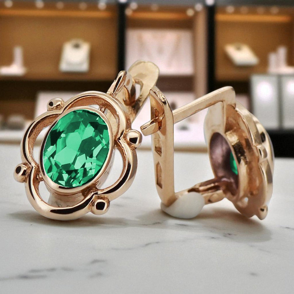 Vintage Emerald Earrings in 14K Rose Gold (vec033r-em)