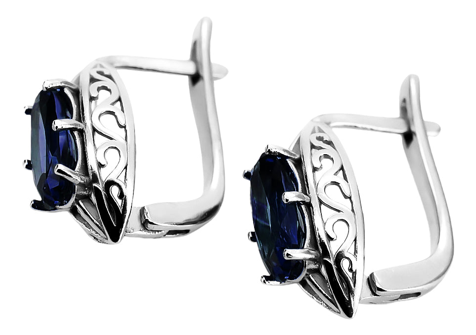 Vintage Sapphire Earrings in Sterling Silver (vec141s-sp) — full view of the piece