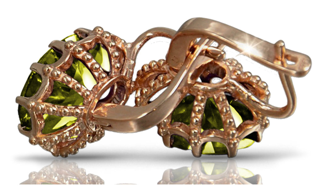 Vintage Yellow Peridot Earrings in 14K Rose Gold (vec079r-yp) — full view of the piece