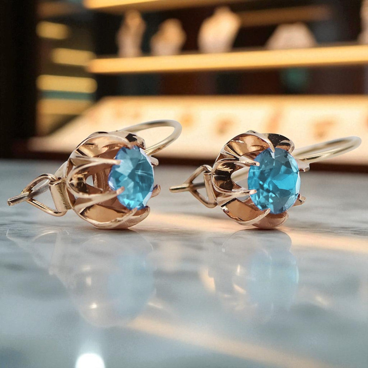 Vintage Aquamarine Earrings in 14K Rose Gold (vec062r-aq)