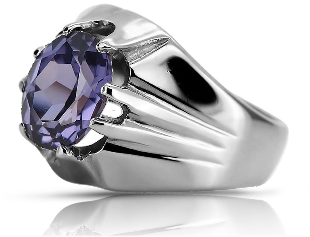 Vintage Alexandrite Ring in Sterling Silver (vrc016s-ax) — side view showing the setting