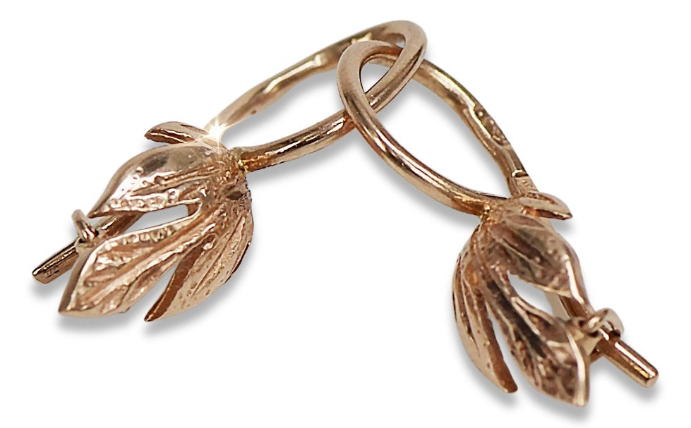 Vintage Leaf Earrings in 14K Rose Gold (ven210) — side view showing the setting