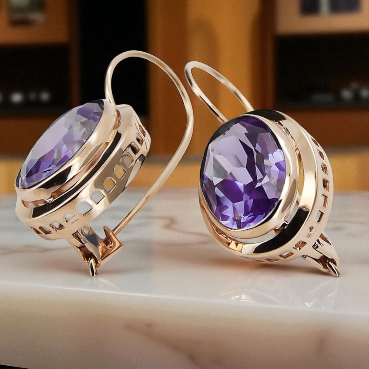 Vintage Alexandrite Earrings in 14K Rose Gold (vec114r-ax)