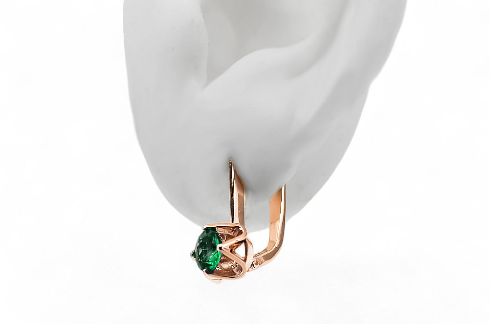 Vintage Emerald Earrings in 14K Rose Gold (vec005r-em) — close-up of the hallmark on the inner band