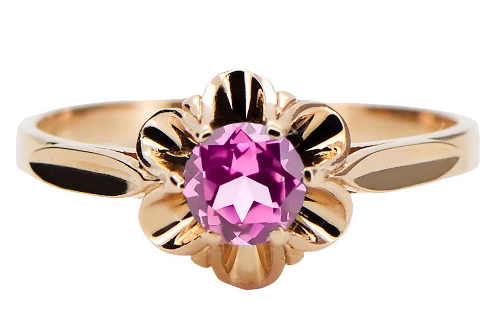 Vintage Amethyst Ring in 14K Rose Gold (vrc004r-am) — side view showing the setting