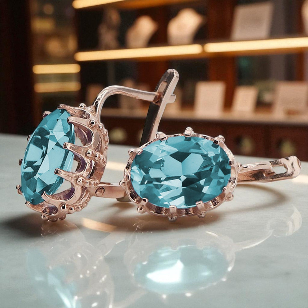 Vintage Aquamarine Earrings in 14K Rose Gold (vec079r-aq)