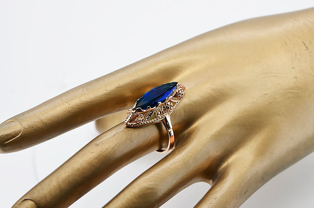 Vintage Sapphire Ring in 14K Rose Gold (vrc005r-sp) — full view of the piece