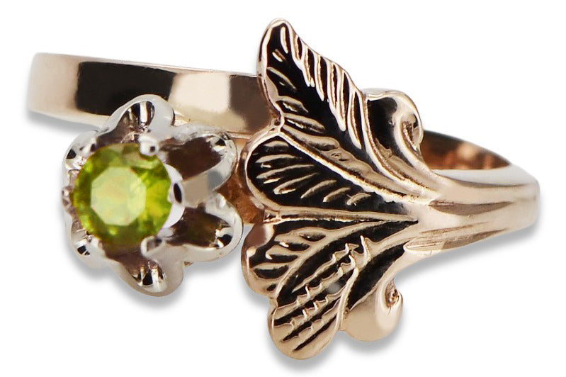 Vintage Yellow Peridot Ring in 14K Rose Gold (vrc169r-yp) — close-up of the hallmark on the inner band