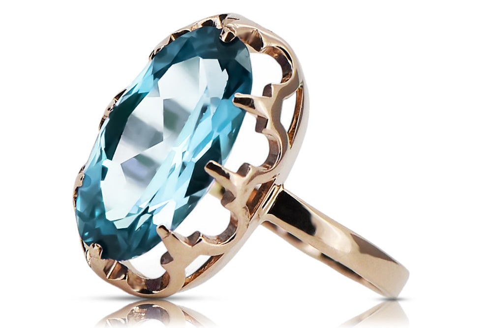Vintage Aquamarine Ring in 14K Rose Gold (vrc253r-aq) — worn on the neckline, showing the drape