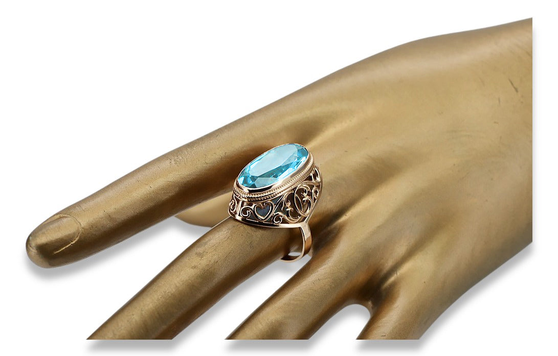 Vintage Aquamarine Ring in 14K Rose Gold (vrc184r-aq) — side view showing the setting