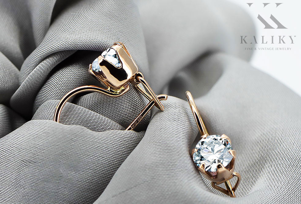 Vintage Zircon Earrings in 14K Rose Gold (vec056r-zi) — side view showing the setting