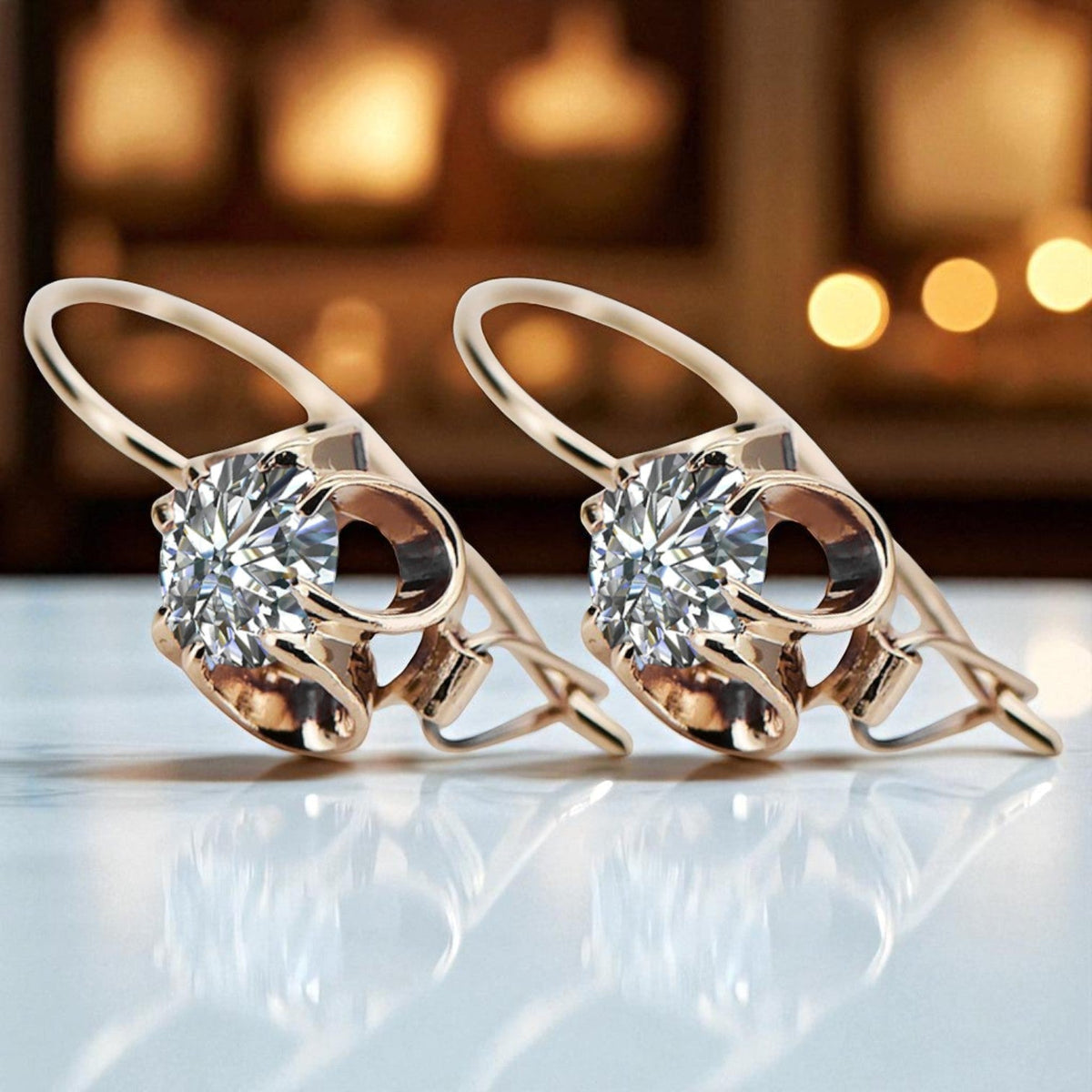 Vintage Zircon Earrings in 14K Rose Gold (vec035r-zi)