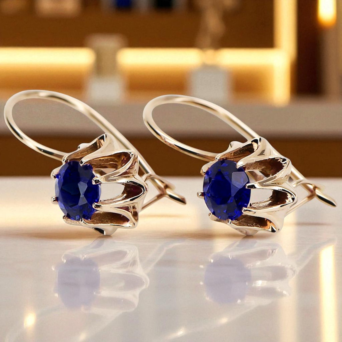 Vintage Sapphire Earrings in 14K Rose Gold (vec092r-sp)