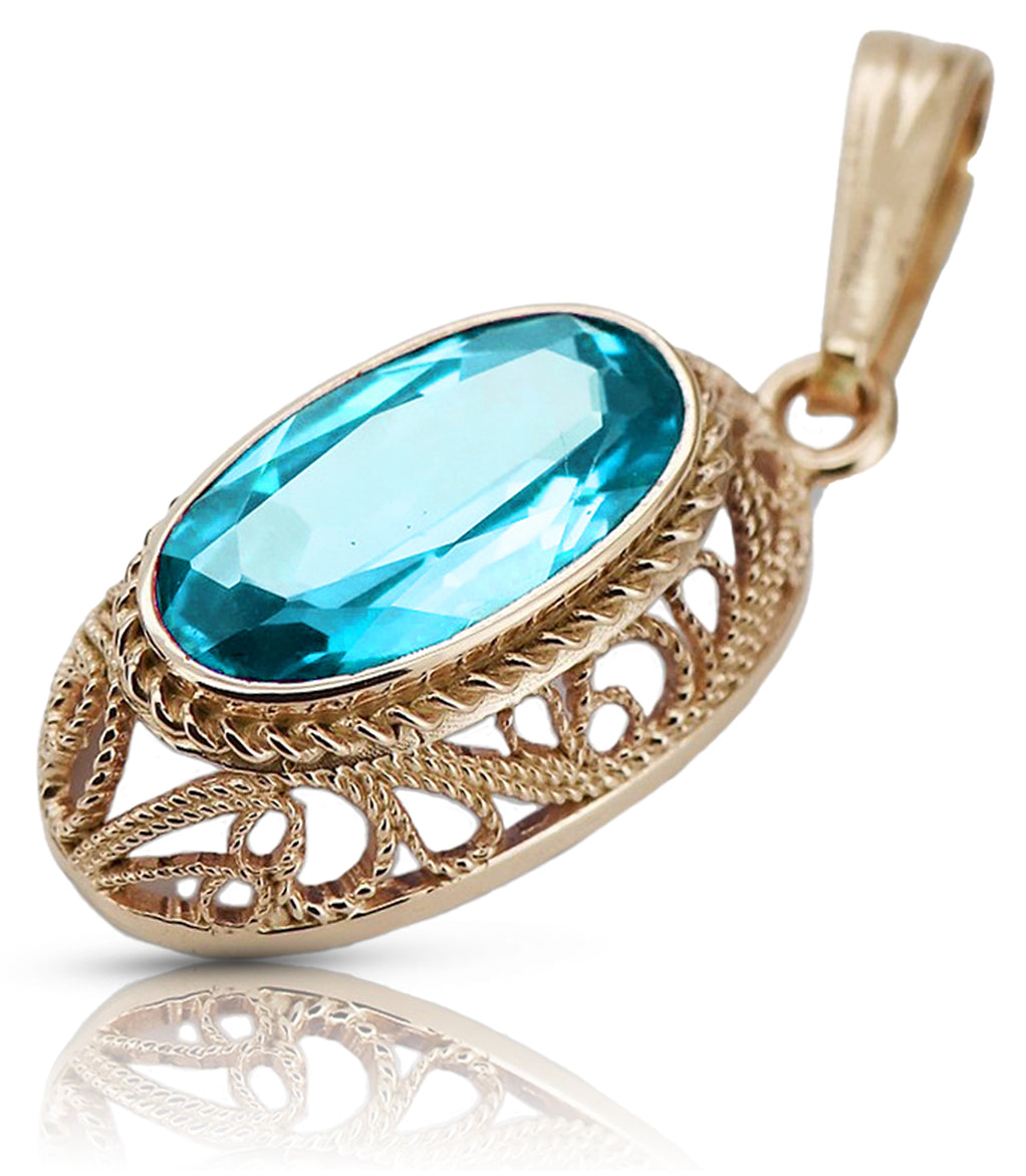 Vintage Aquamarine Pendant in 14K Rose Gold (vpc014r-aq) — full view of the piece