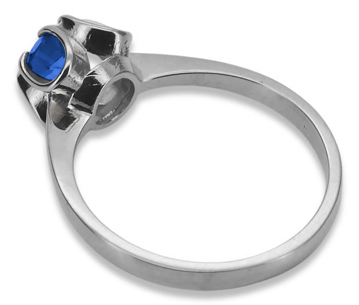 Vintage Sapphire Ring in Sterling Silver (vrc348s-sp) — worn on the hand, showing profile