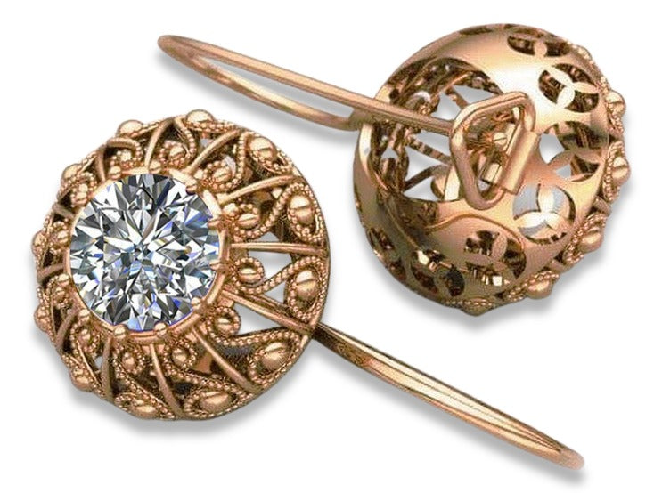 Vintage Zircon Zorcon Earrings in 14K Rose Gold (vec002r-zi) — back view with the clasp