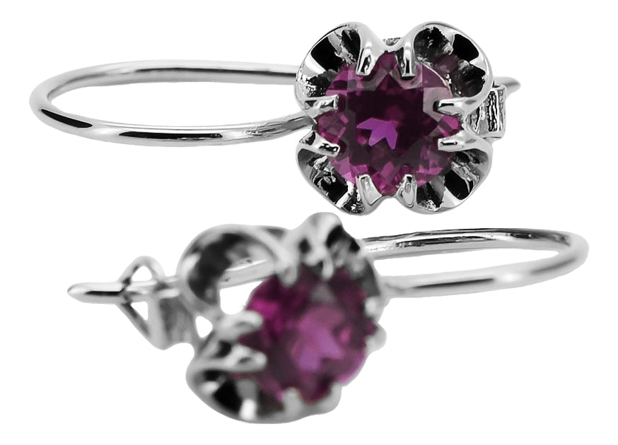 Vintage Amethyst Earrings in Sterling Silver (vec035s-am) — side view showing the setting