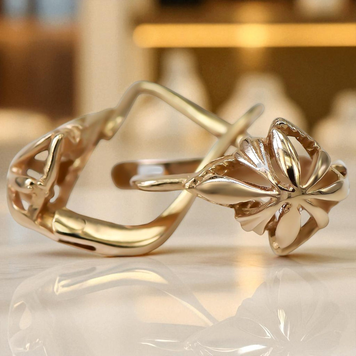 Vintage Leaf Earrings in 14K Rose Gold (ven137)