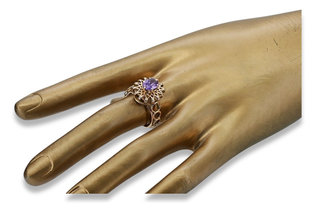 Vintage Alexandrite Ruby Emerald Sapphire Zircon Ring in 14K Rose Gold (vrc032r-ax) — side view showing the setting