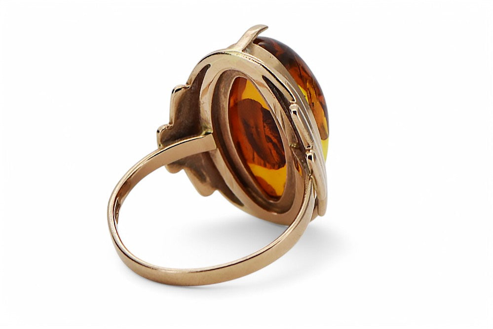 Vintage Amber Ring in 14K Rose Gold (vrab045) — full view of the piece