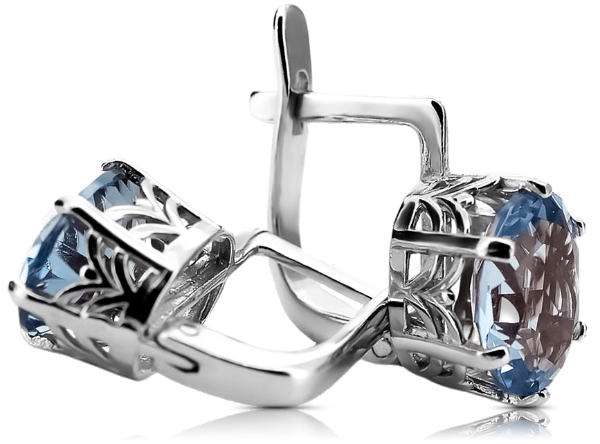 Vintage Aquamarine Earrings in Sterling Silver (vec003s-aq) — angled view catching the light