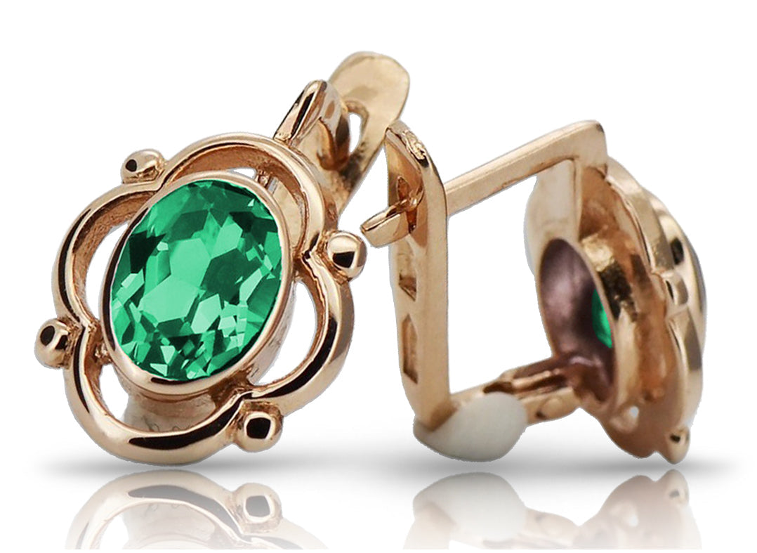 Vintage Emerald Earrings in 14K Rose Gold (vec033r-em) — side view showing the setting