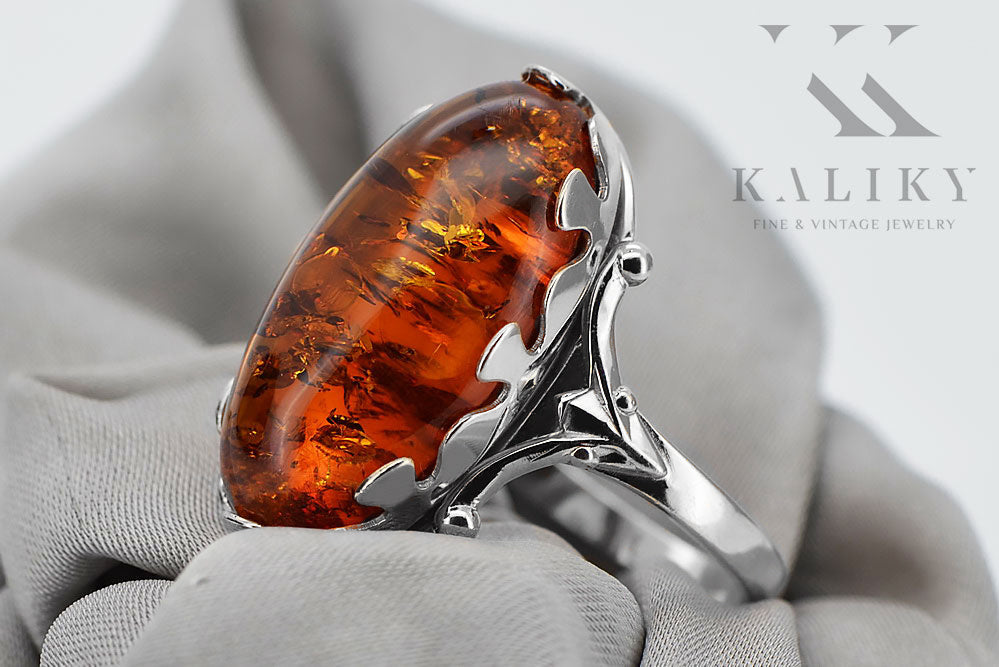 Vintage Amber Unique Ring in Rose Gold-Plated Sterling Silver (vrab052s) — close-up of the hallmark on the inner band