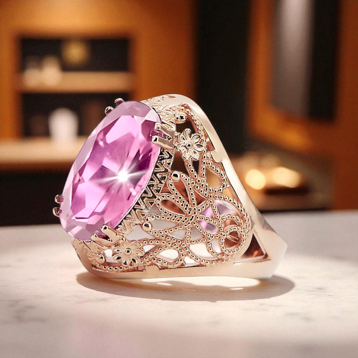Vintage Amethyst Ring in 14K Rose Gold (vrc074r-am)