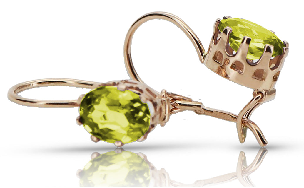 Vintage Yellow Peridot Earrings in 14K Rose Gold (vec196r-yp) — full view of the piece