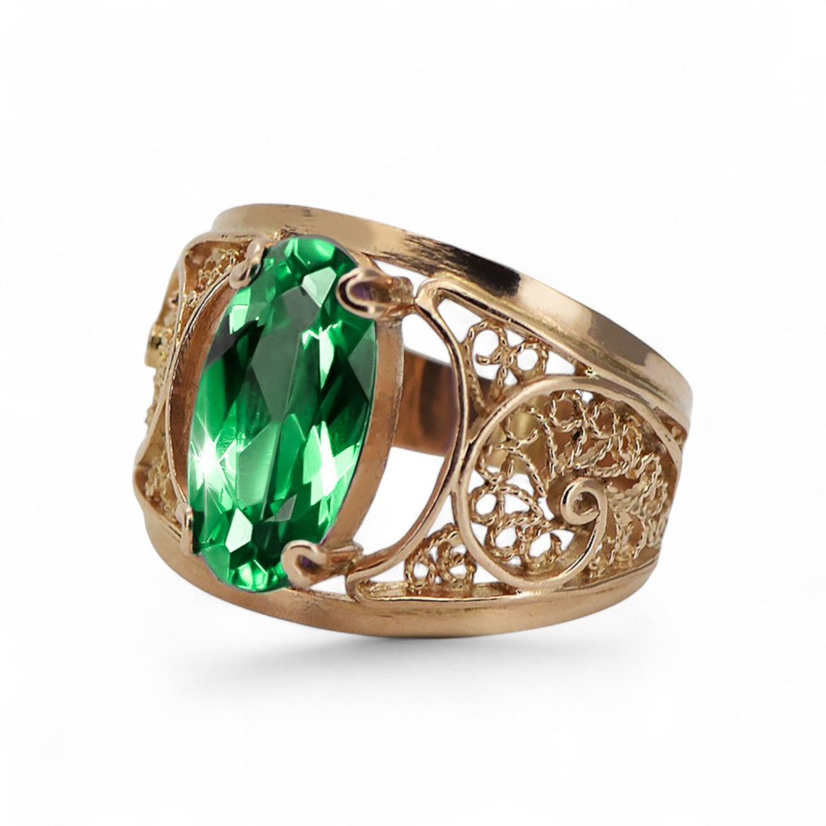 Vintage Emerald Craft Ring in 14K Rose Gold (vrc057r-em) — full view of the piece