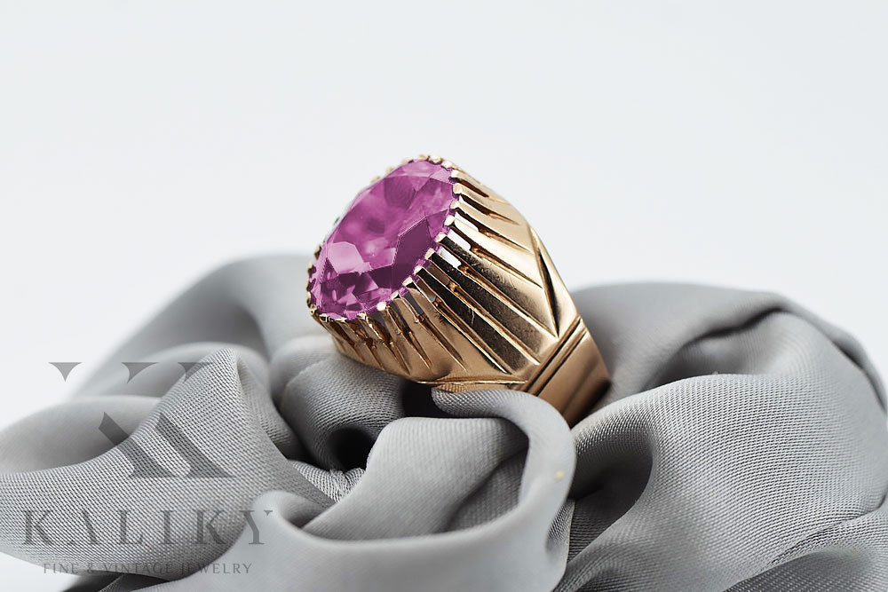Vintage Amethyst Ring in 14K Rose Gold (vrc048r-am) — close-up of the hallmark on the inner band