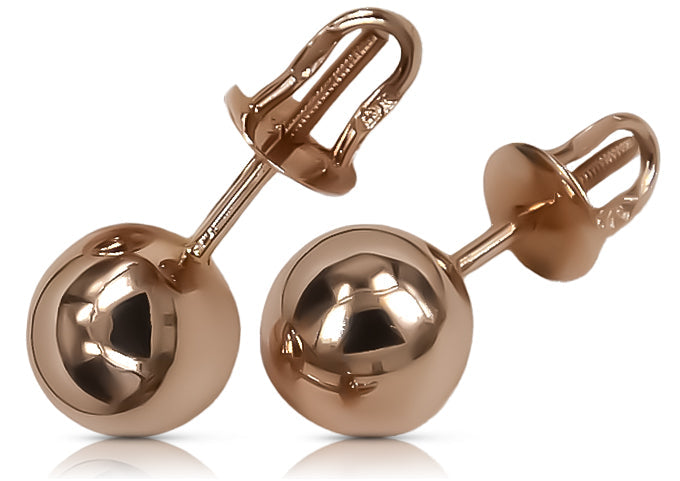 Vintage Ball Earrings in 14K Rose Gold (ven043) — full view of the piece
