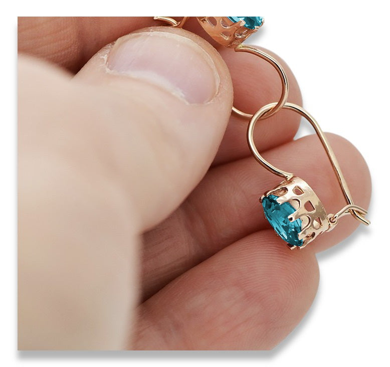 Vintage Aquamarine Earrings in 14K Rose Gold (vec196r-aq) — close-up of the hallmark on the inner band