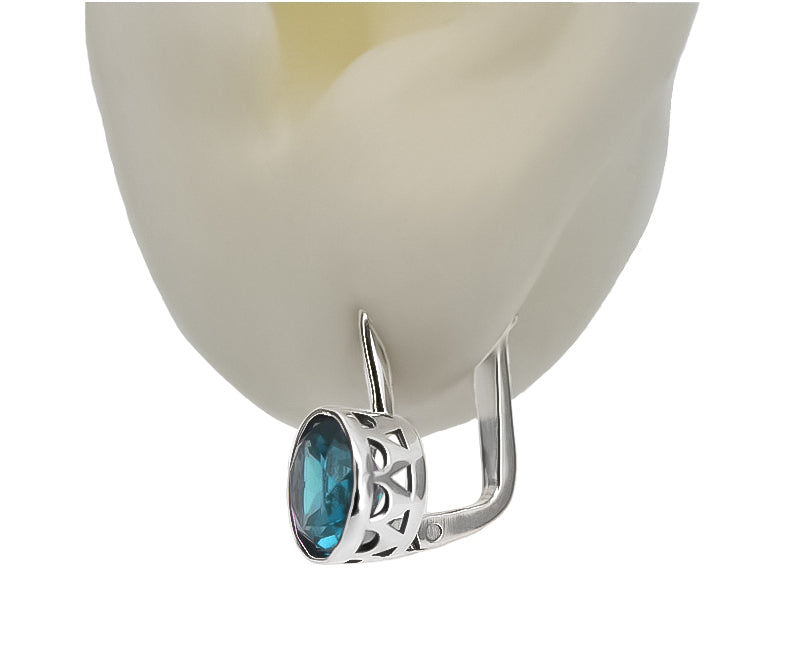Vintage Aquamarine Earrings in Sterling Silver (vec107s-aq) — close-up of the hallmark on the inner band