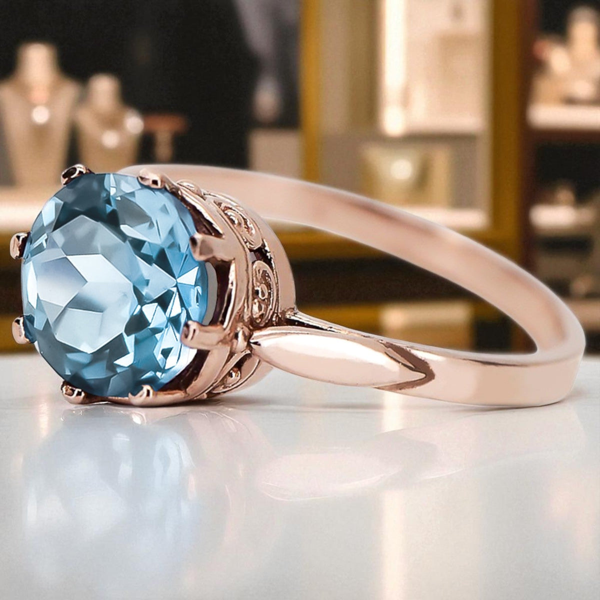 Vintage Aquamarine Ring in 14K Rose Gold (vrc366r-aq)