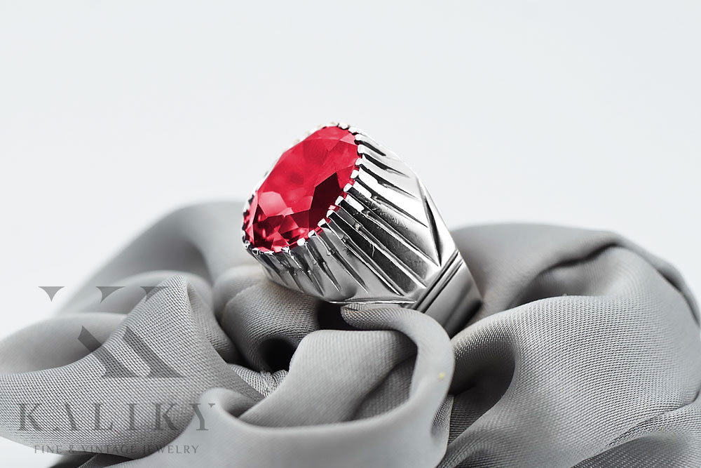 Vintage Ruby Ring in Sterling Silver (vrc048s-rb) — close-up of the hallmark on the inner band