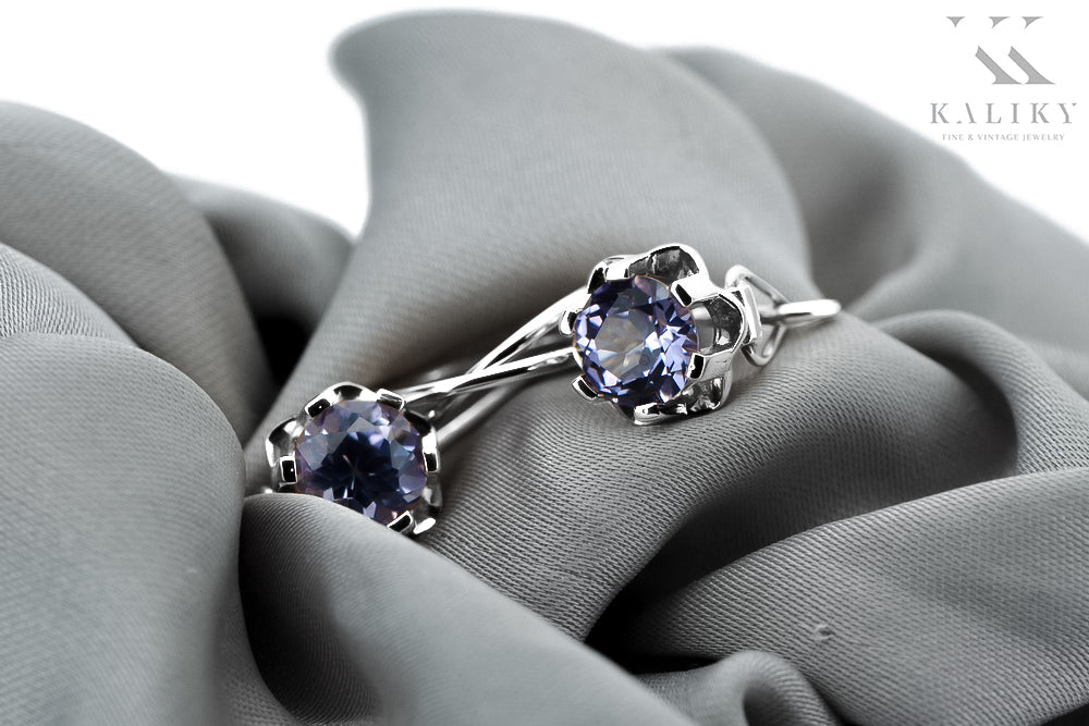 Vintage Alexandrite Earrings in Sterling Silver (vec019s-ax) — close-up of the hallmark on the inner band