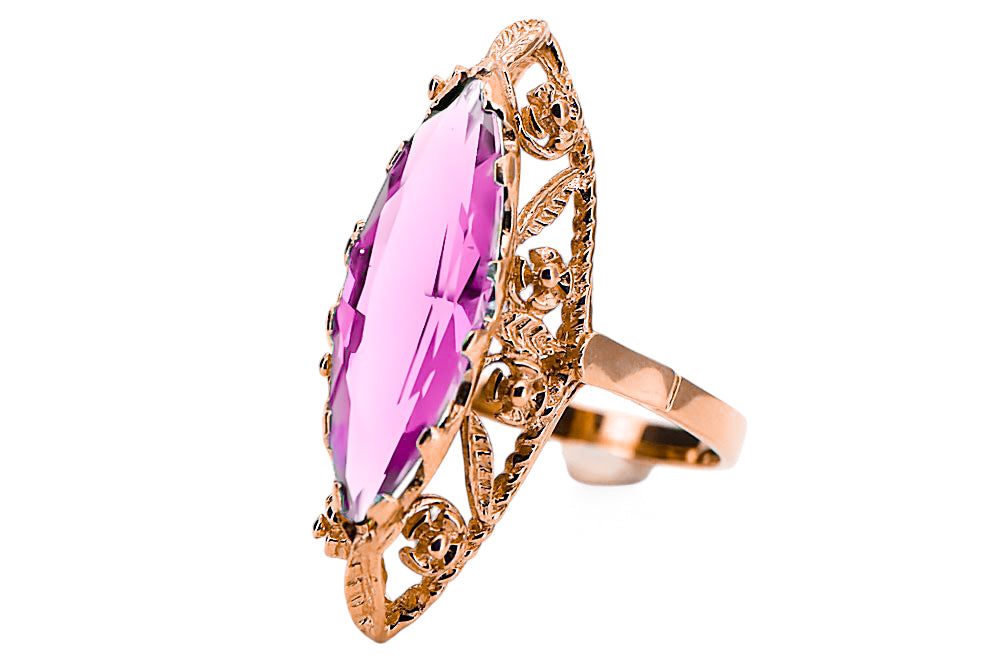 Vintage Amethyst Ring in 14K Rose Gold (vrc005r-am) — worn on the hand, showing profile
