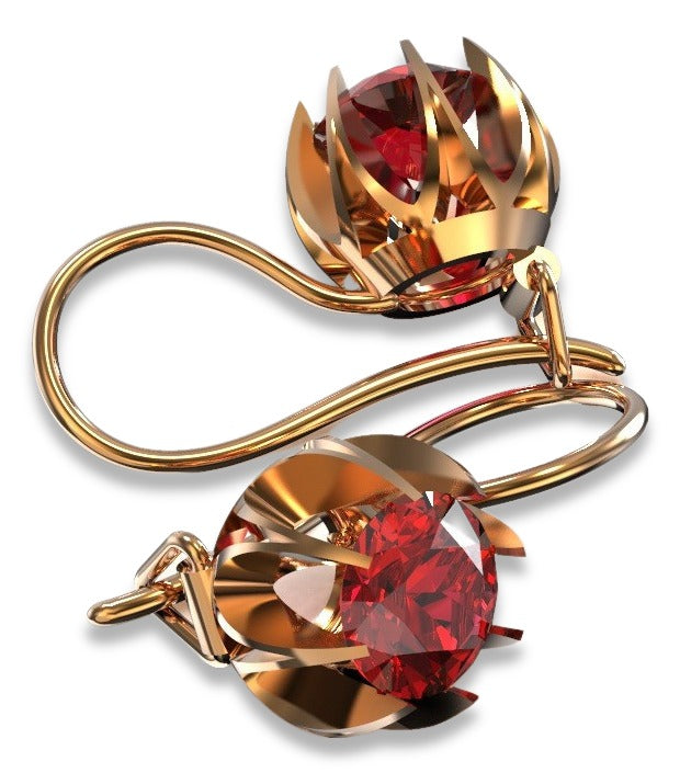 Vintage Ruby Earrings in 14K Rose Gold (vec062r-rb) — worn on the neckline, showing the drape
