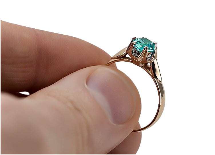 Vintage Emerald Ring in 14K Rose Gold (vrc122r-em) — close-up of the hallmark on the inner band