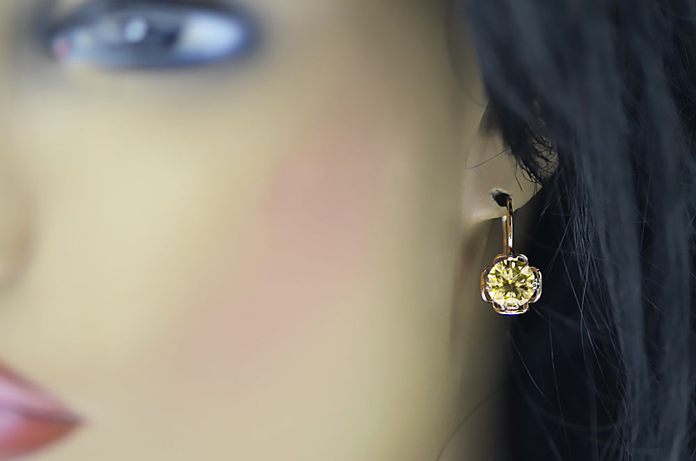 Vintage Yellow Peridot Earrings in 14K Rose Gold (vec029r-yp) — full view of the piece
