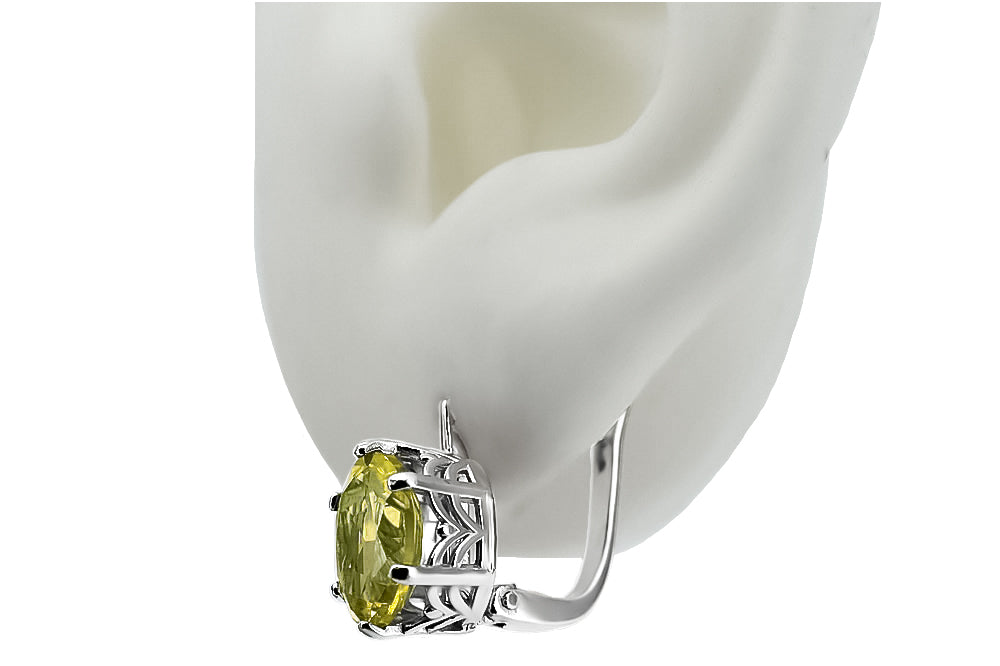 Vintage Yellow Peridot Ring Earrings in Sterling Silver (vec003s-yp) — full view of the piece