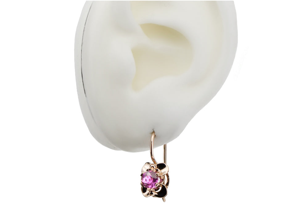 Vintage Amethyst Craft Earrings in 14K Rose Gold (vec116r-am) — full view of the piece